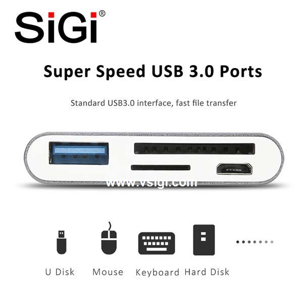 SiGi Type-C Smart card reader Multi-functional Card reader for Phone,Tablets and Computer