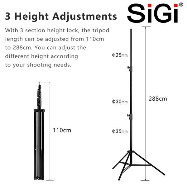 SiGi 9.4Ft/288CM Aluminum Alloy Photography Tripod LED Light Stand for Video Light Reflector Softbox Umbrella Background 