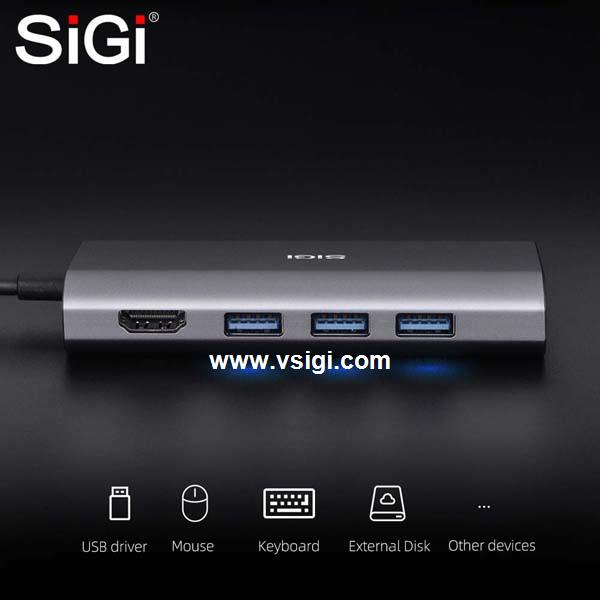 SiGi premium 8-in-1 USB3.0*3 USB C hub Ethernet HDMI type c hubs adapter converter for MacBook pro surface