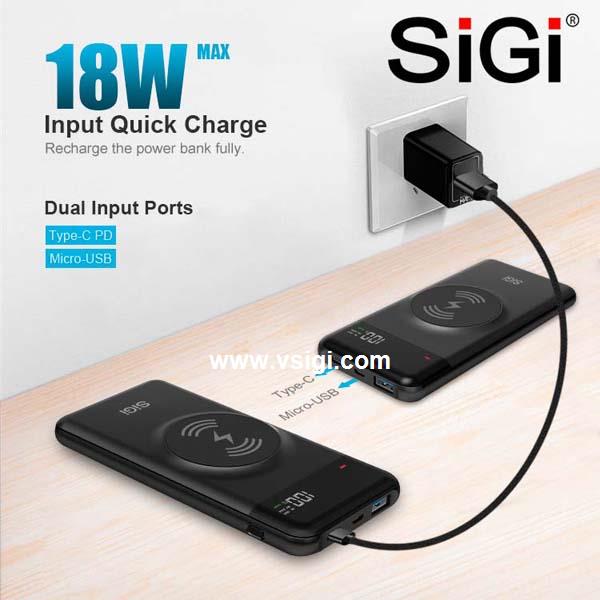 SiGi 10000mAh Cell Phone Fast Charge Wireless Battery Charger 
