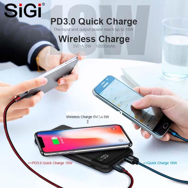 SiGi 10000mAh Cell Phone Fast Charge Wireless Battery Charger 